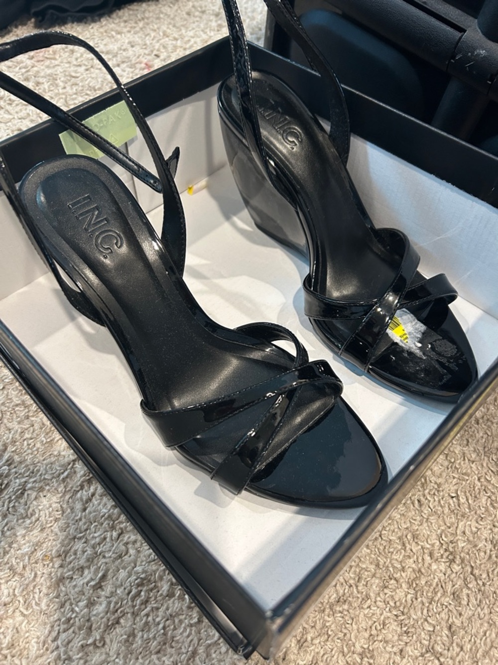 INC International Concepts Black Patent Strappy Wedge Sandals